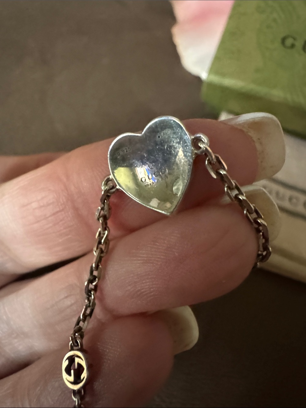 Gucci Silver Chain Necklace with Blue Heart Pendant W Dusty & Box Good Condition - Picture 7 of 7